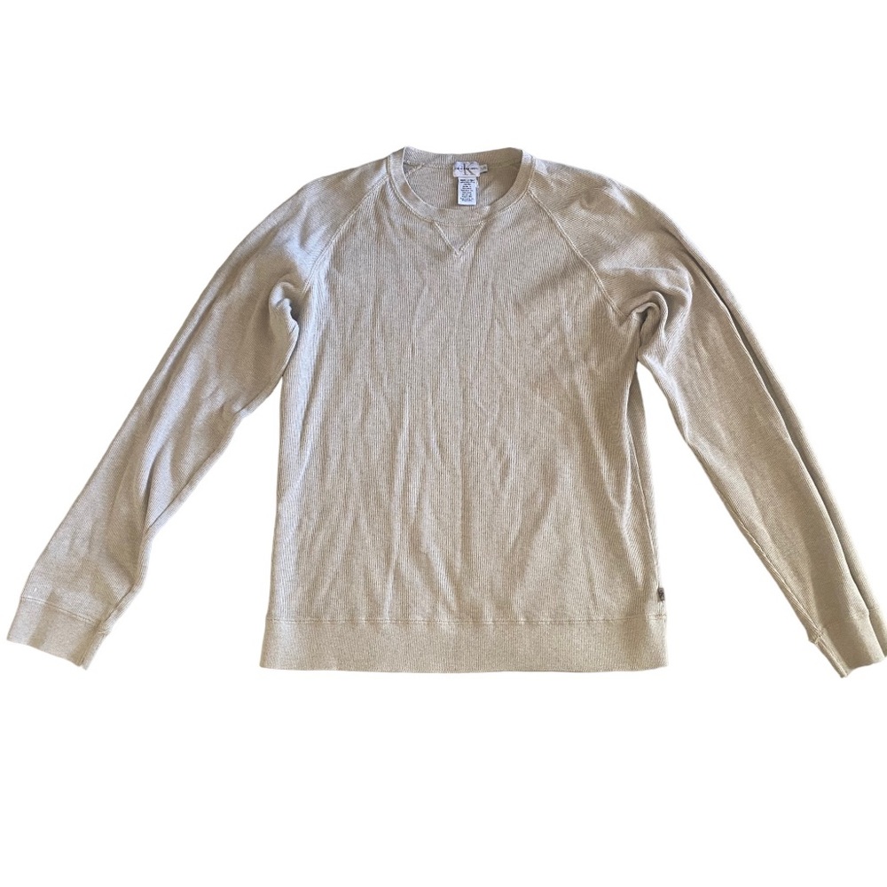 Calvin Klein Jeans | Women's Long Sleeve Tan Beige Ribbed Sweater top Size Large